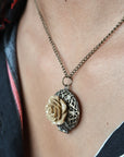 Vintage style autumn rose photo medallion necklace
