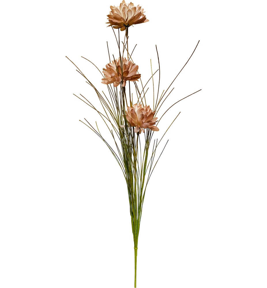 Flor artificial, flores de color óxido y hierba.