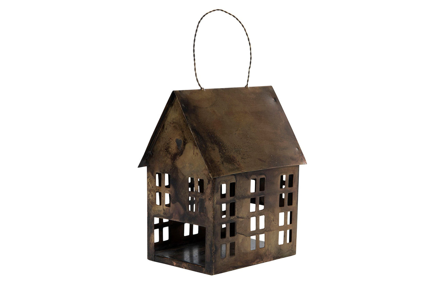 Small Heart House Metal Antique Brown