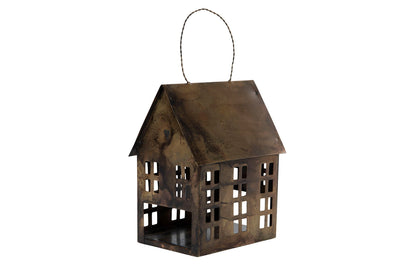 Small Heart House Metal Antique Brown