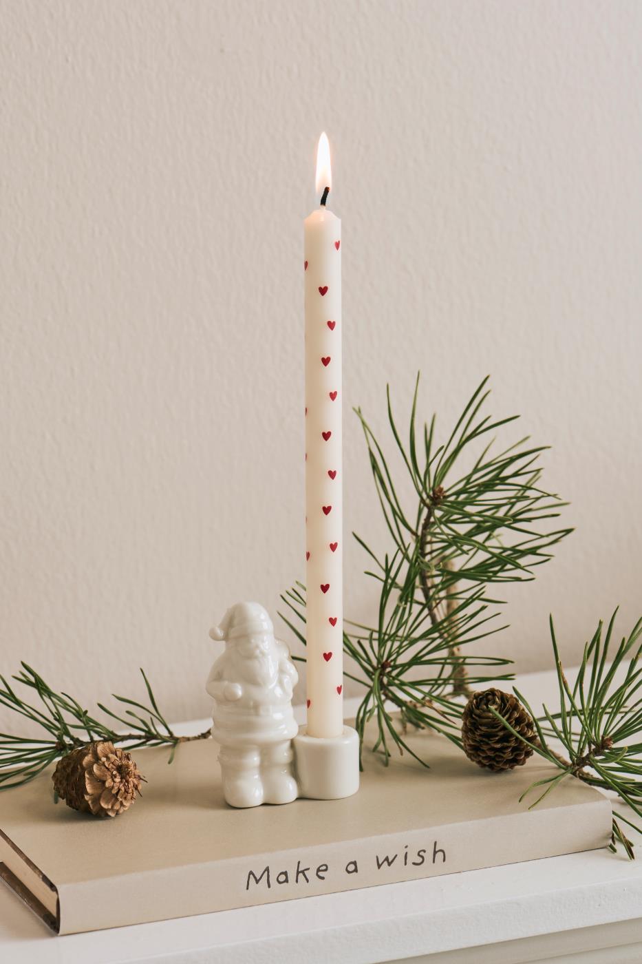 Taper candle - Red hearts 1.3 cm