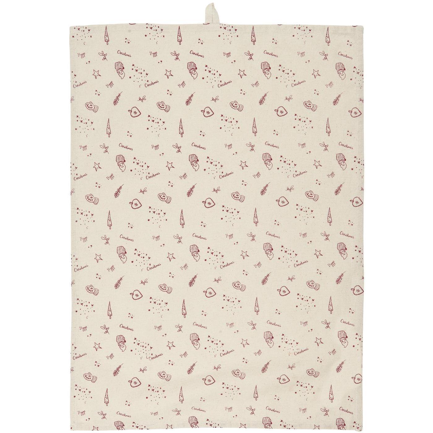 Tea Towel Merle Natural - Red Pattern and Text