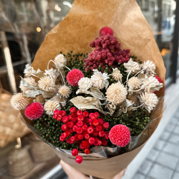 Romantic red dried flowers bouquet