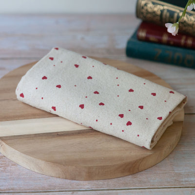 Tea Towel Emily Natural w/ Small Red Hearts