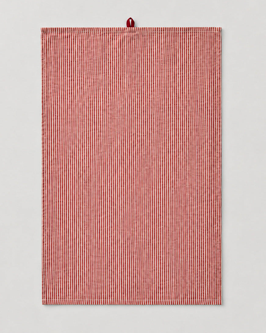 Tea towel natural with red stripes
