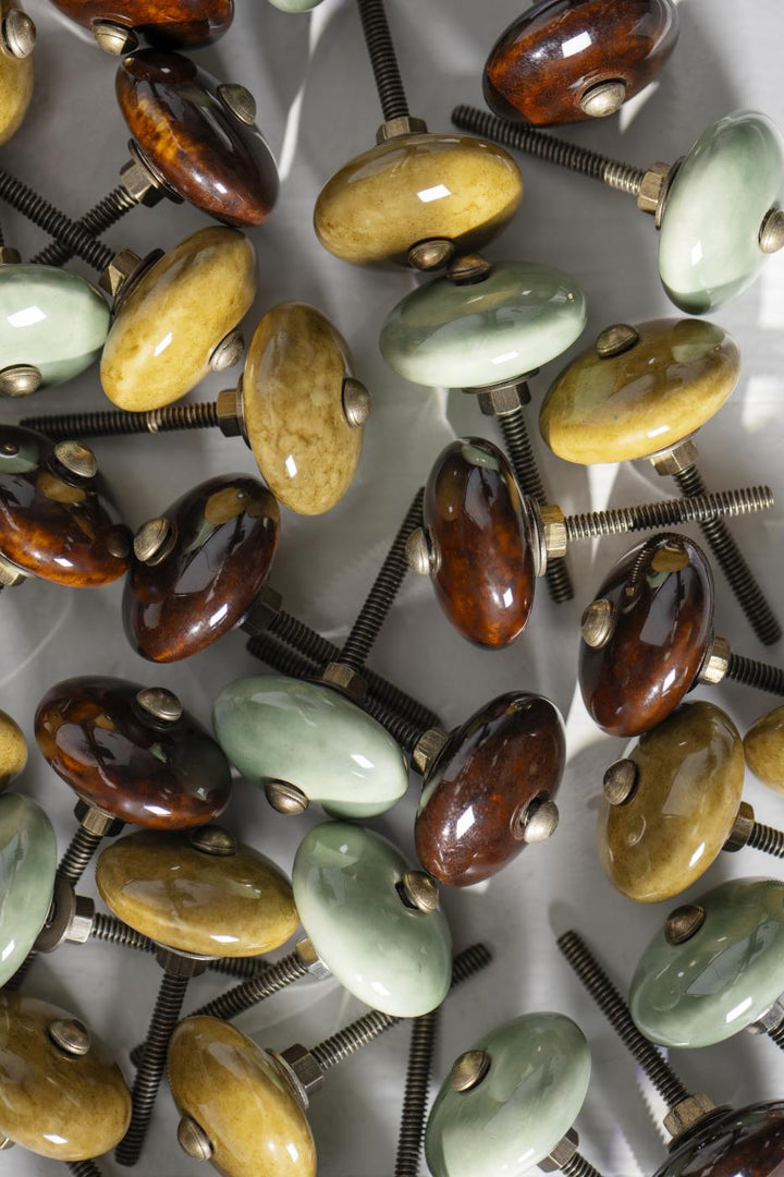 Knob ceramic olive green