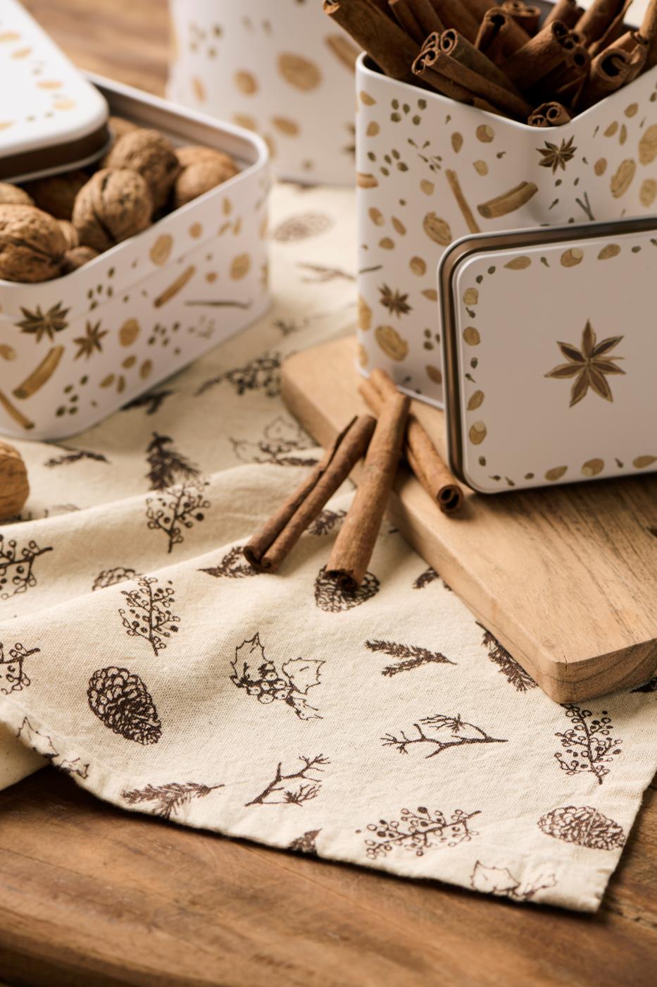 Tea towel with brown cones and twigs