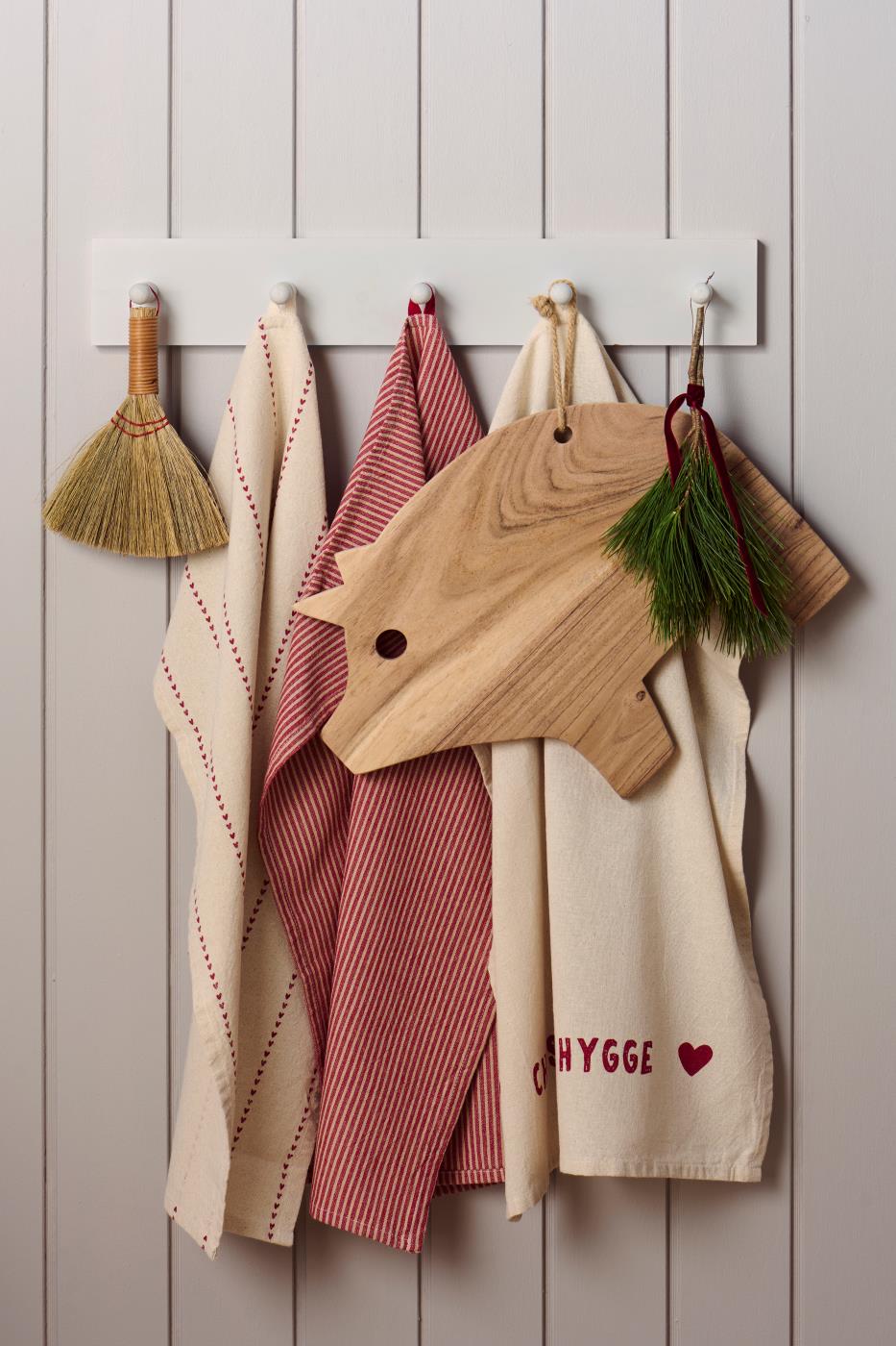 Tea towel natural with red stripes