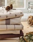 Tea Towel natural with cones on twigs