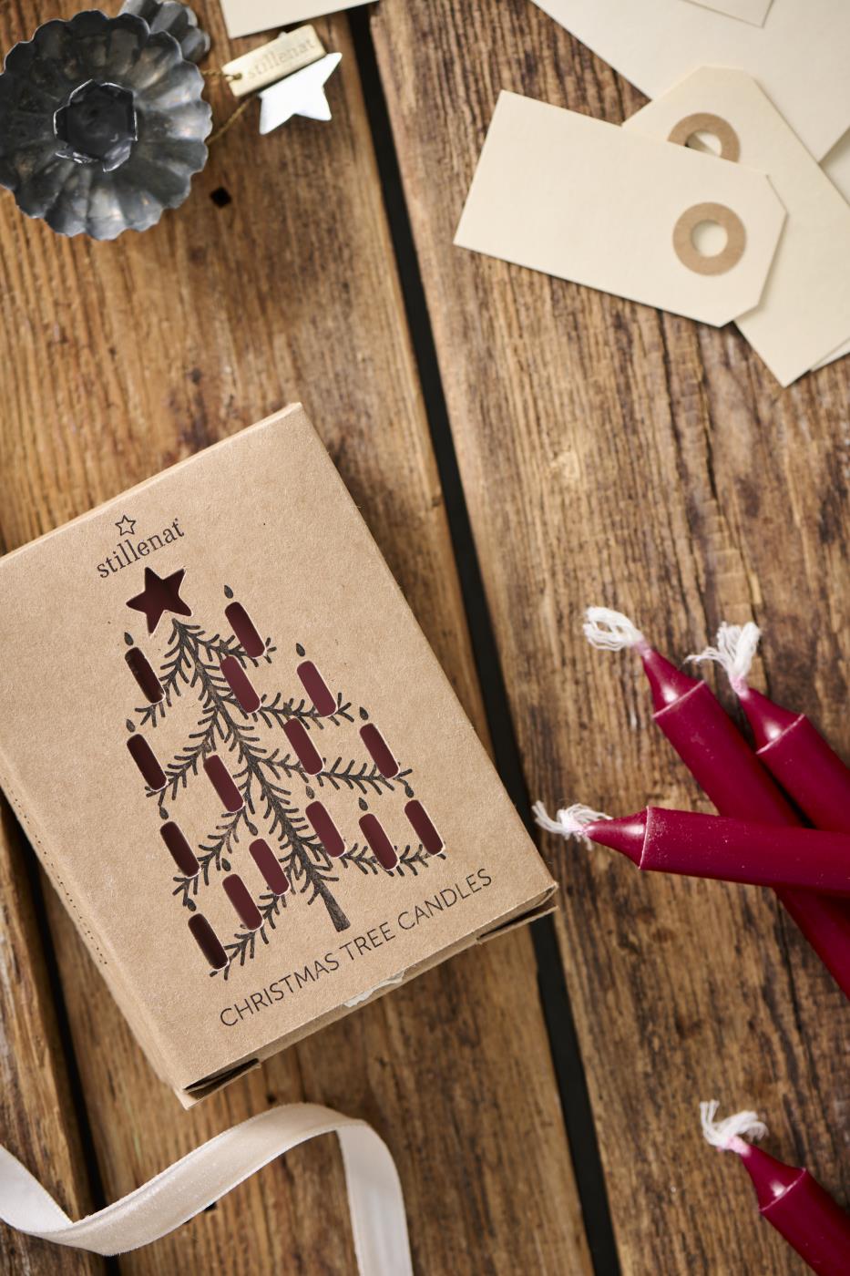 Box with 12 Christmas Candles - Red