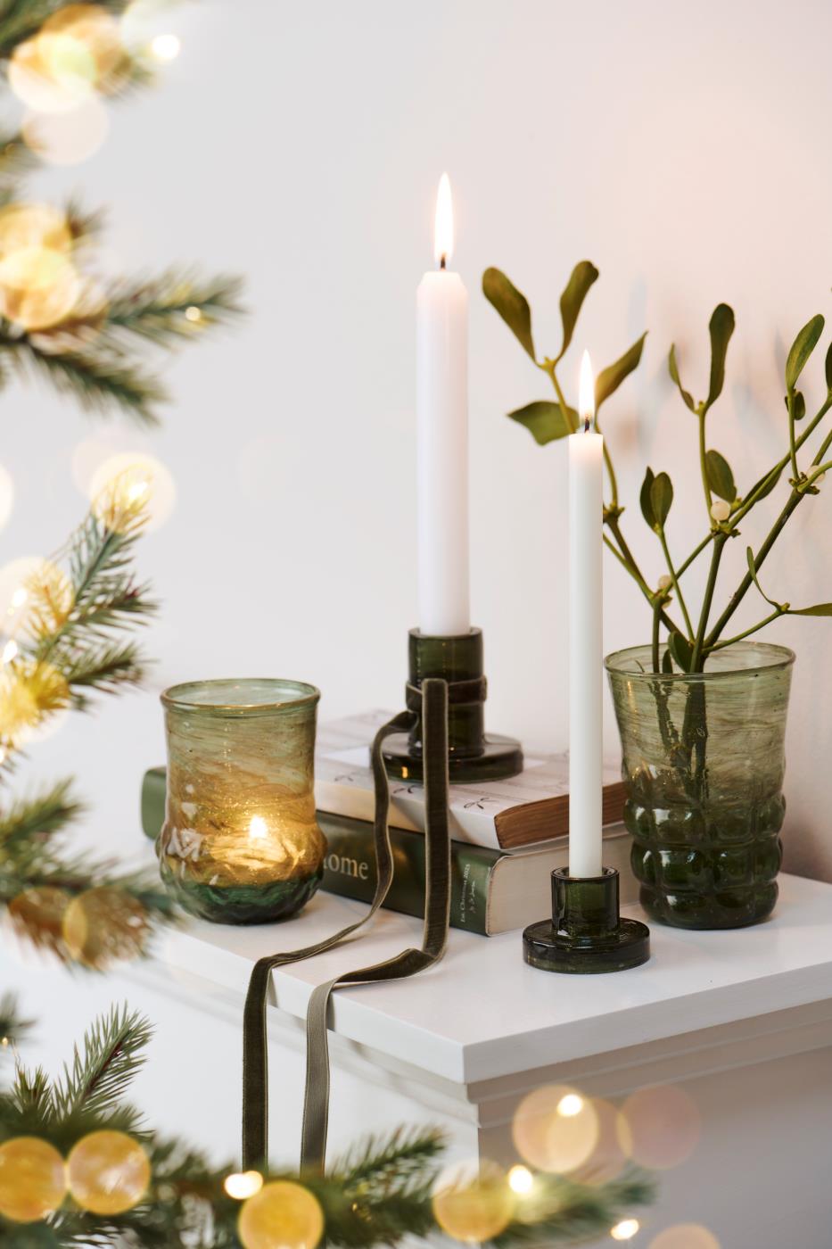 Candleholder glass green for slim 1.3cm candles