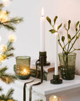 Candleholder glass green for slim 1.3cm candles