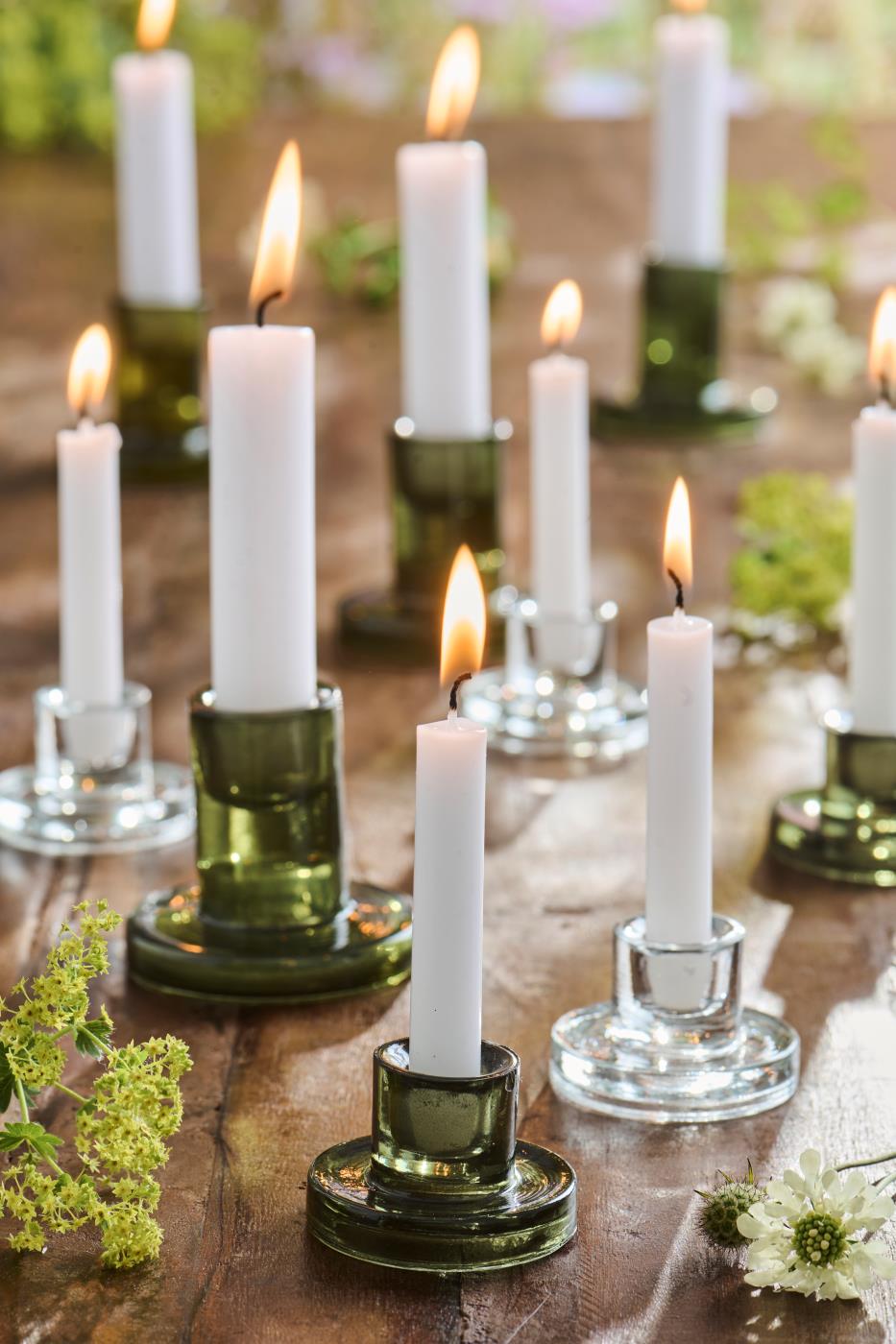 Candleholder glass green for slim 1.3cm candles