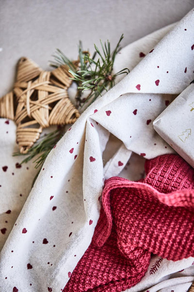 Tea towel Emily Natural - small red hearts