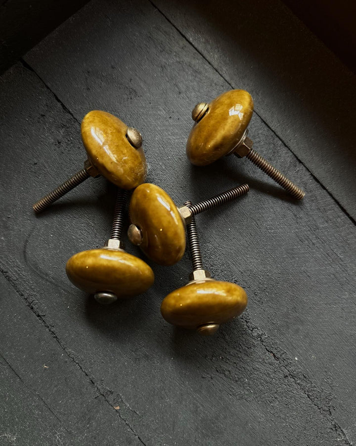 Knob ceramic olive green
