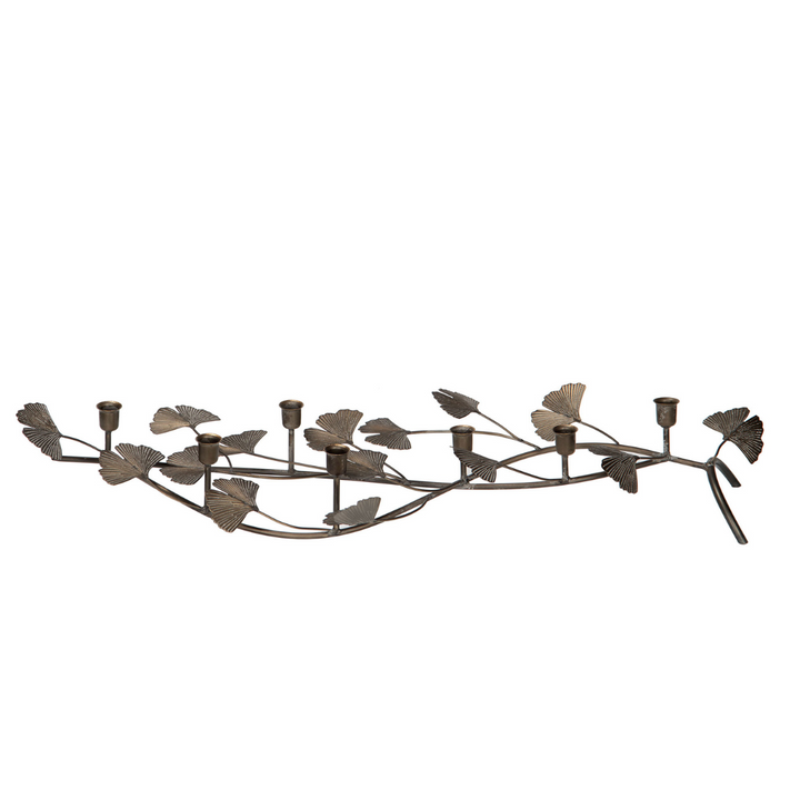 Candle Holder Ginkgo Antique Brown