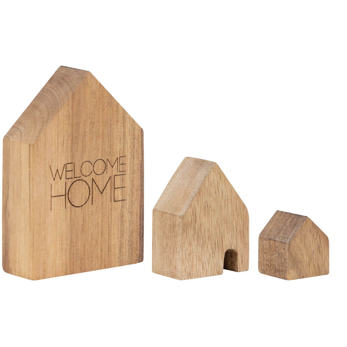 JUEGO DE 3 CASAS DE MADERA "BIENVENIDO A CASA"