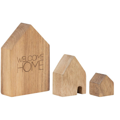 WOODEN HOUSES SET OF 3 "WELCOME HOME"
