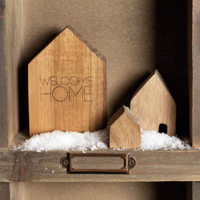 WOODEN HOUSES SET OF 3 "WELCOME HOME"