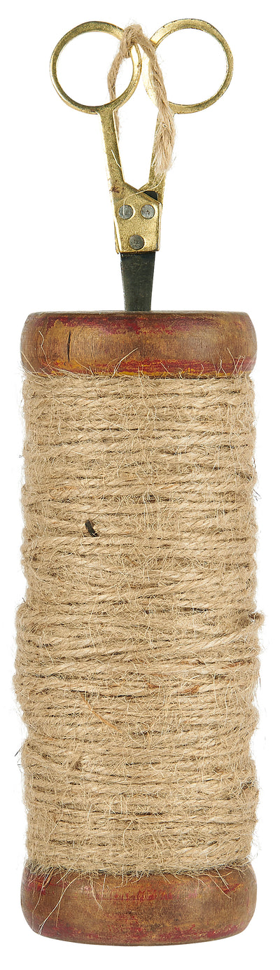 Wooden Spool With Jute String and Scissors