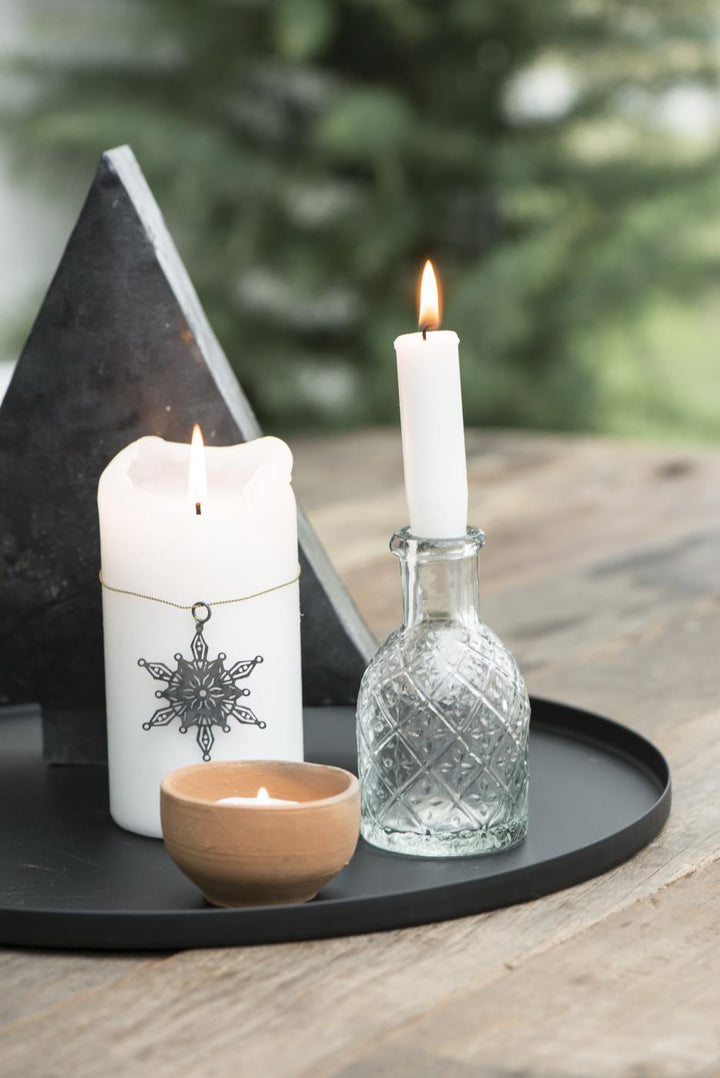 Pharmacy glass f/dinner candle harlequin pattern