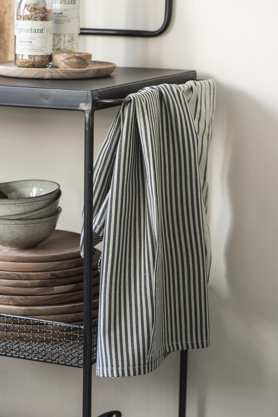 Tea towel beige/black thin stripes