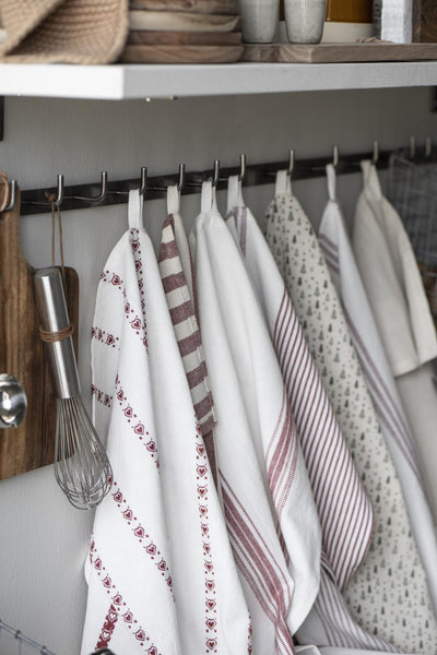 Tea towel white w/red stripes