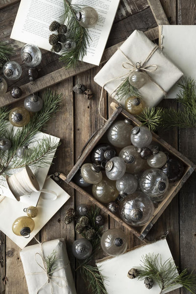 Christmas ornament pebbled glass grey