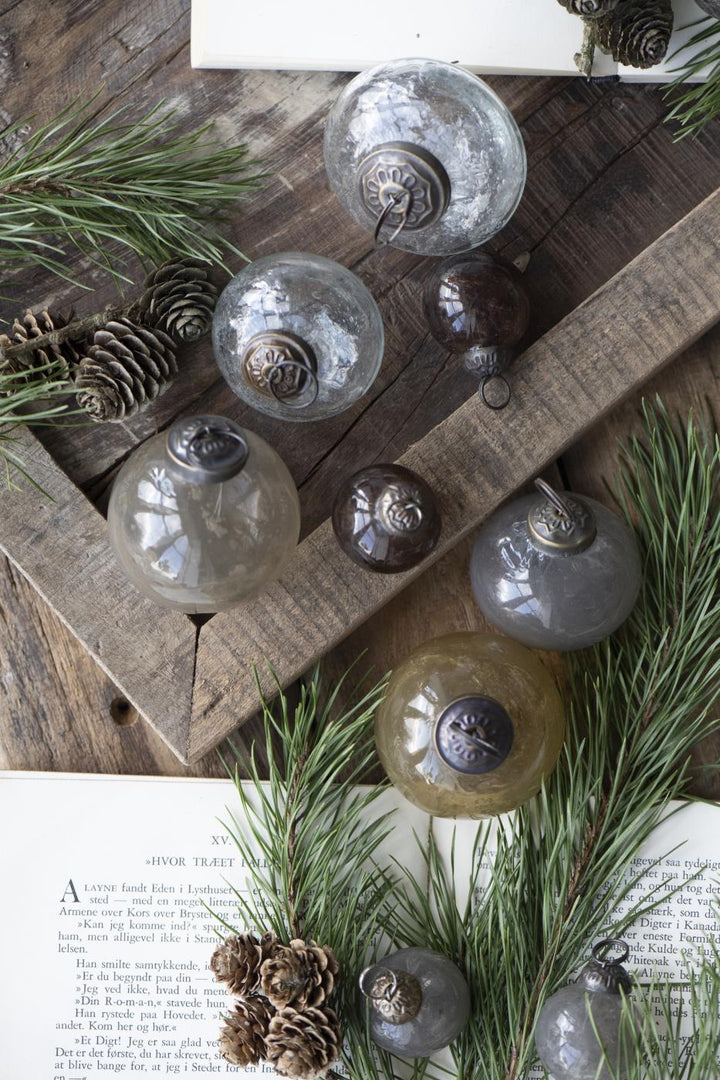 Christmas ornament pebbled glass grey