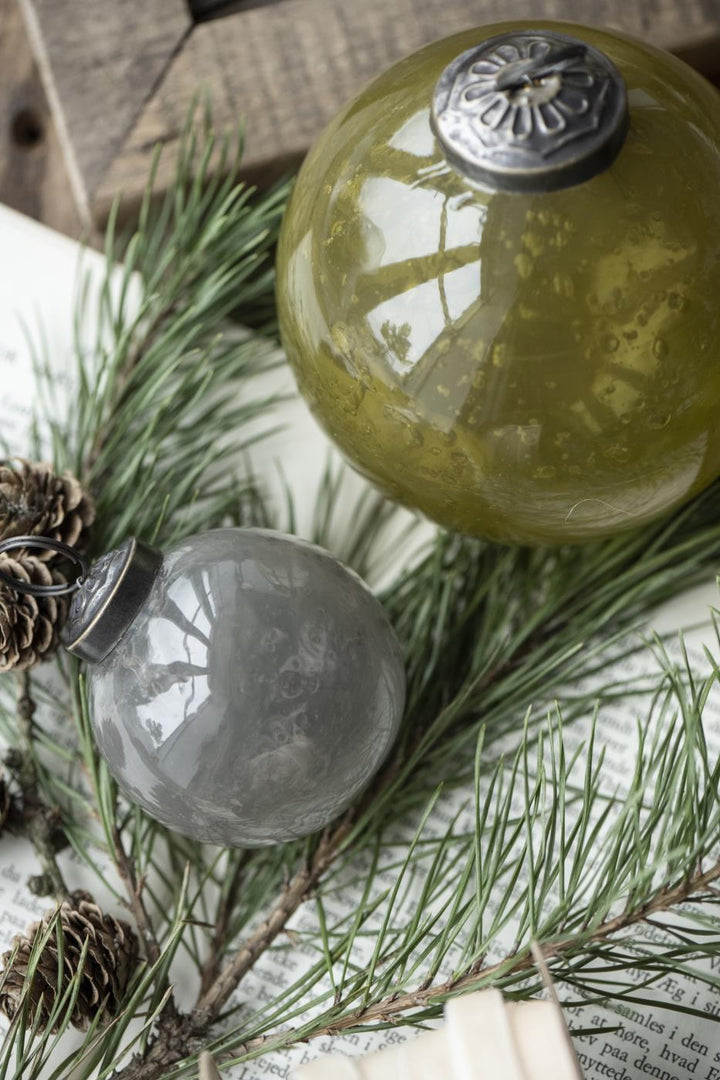 Christmas ornament pebbled glass grey